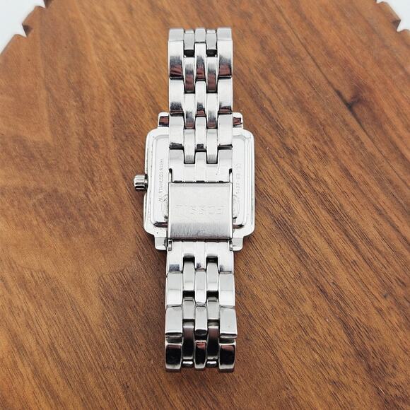 Fossil Silver Tone Crystal Bezel Chunky Watch Square Dial Bling Wide Band ES2615 - Picture 5 of 7